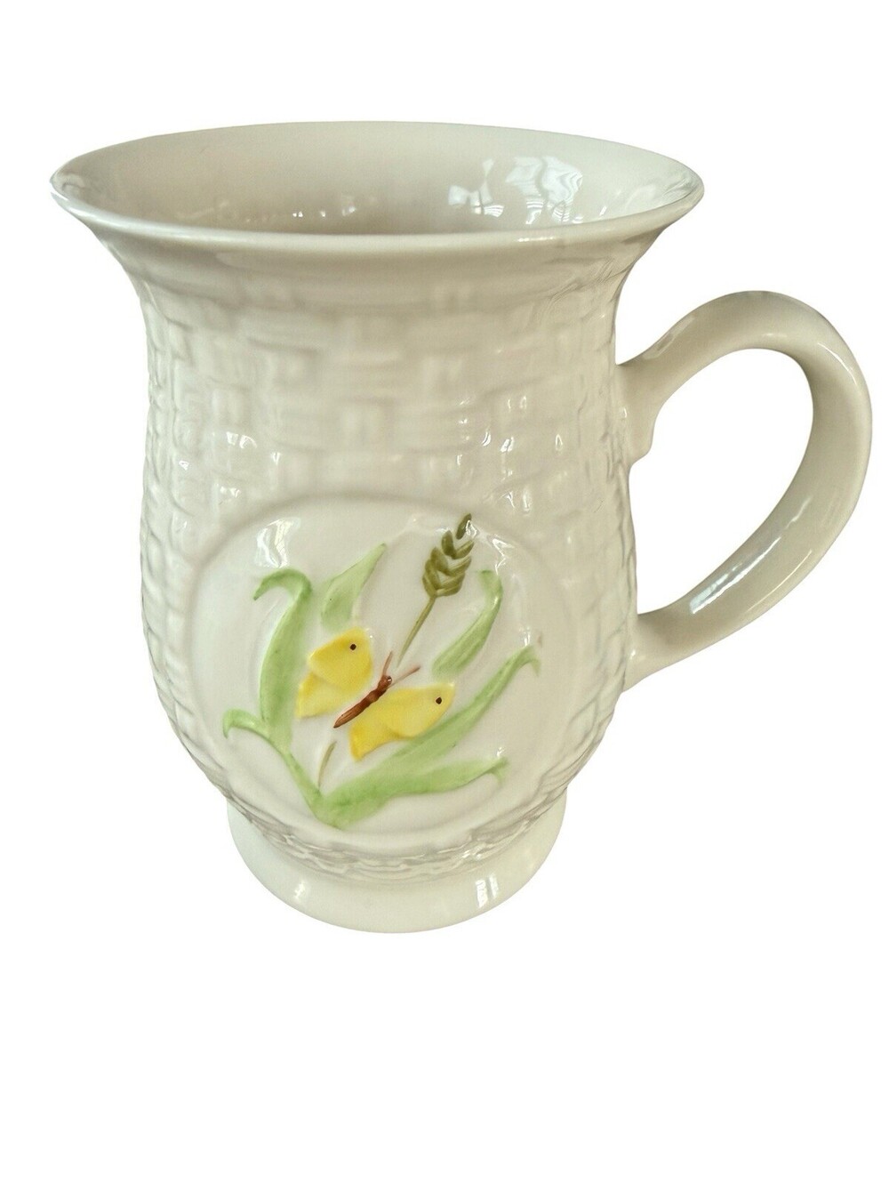 Belleek Mug Ireland Bone China Weave Pattern Butterfly